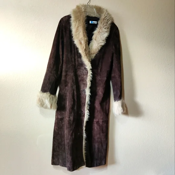 Vintage Brown Leather Jacket with Plush Cream Fur Collar - Picture 1 of 16